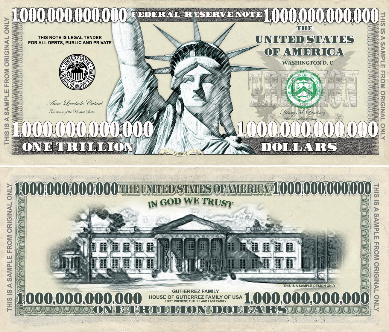 1000000000 Billion Dollars Banknote Of United States Of America
