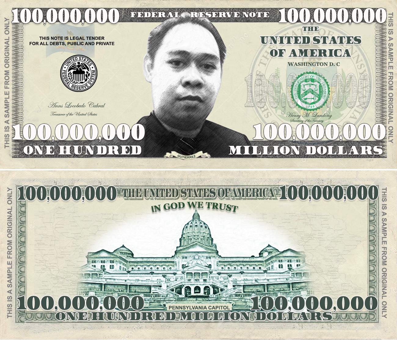 Billion Dollars Banknote Of United States Of America Usa Kontrolerism The Unity Of Gods By Gutierrez Jorge Marlo Mira